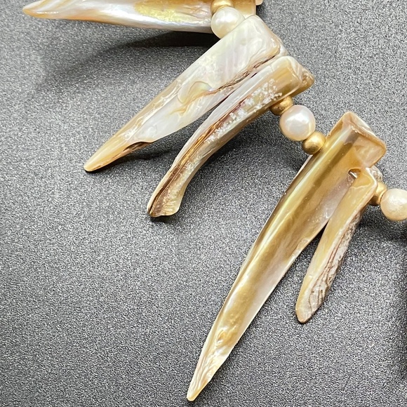 Statement Necklace Natural Shell Freshwater Pearl Czech Glass - Picture 6 of 16